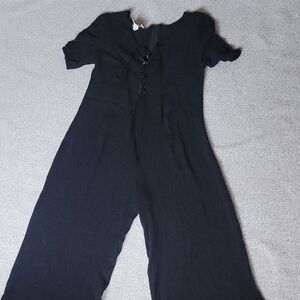 Timing Vintage Jumpsuit BOHO  Black Textured Fabric Size M